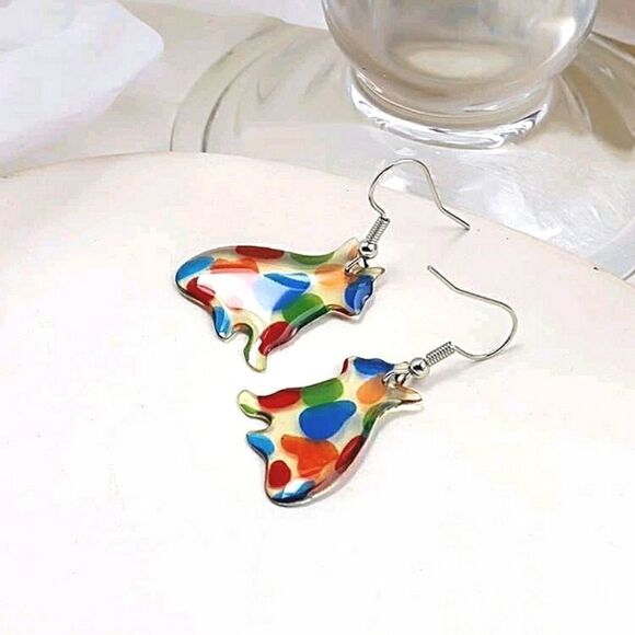 Kitty Cat Acrylic Multicolor Dangling Colorful Earrings - Picture 5 of 7